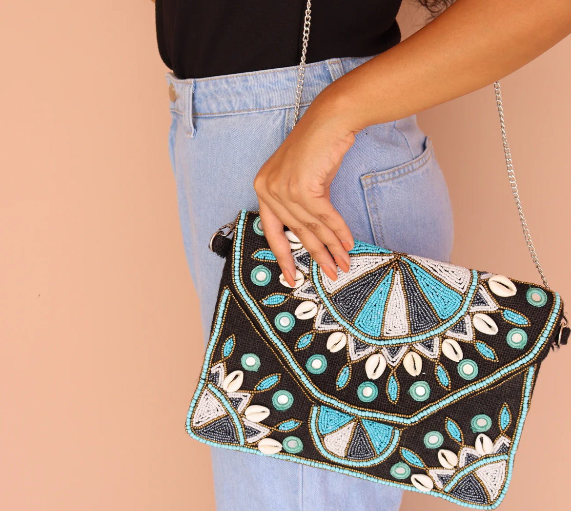 Canva Blue|| Hand Embroidered Boho Sling Bag